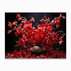 An Explosion Of Red Orchids Unfurling Exploding Dynamically In A Floral Spectacle Radiating Vivid Canvas Print