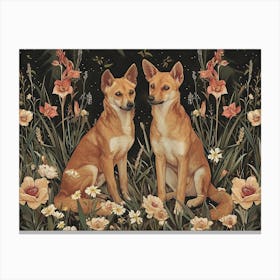 Floral Animal Illustration Dingo 3 Canvas Print