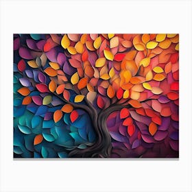 Tree Surrounded By Many Colorful Leaves Canvas Print