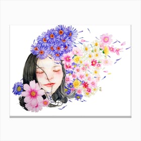 Asian Girl With Flowers 9 Canvas Print