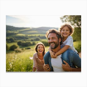 Family Portrait In A Countryside Park With A Smiling Middle Aged Mother Waving Father Joyful Young Lienzo