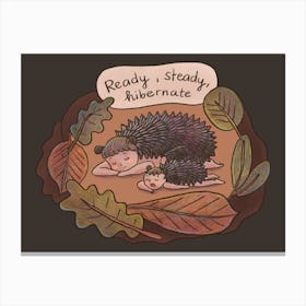 Hedgehogs Mother Child Sleep Hibernation Autumn Parenthood Canvas Print