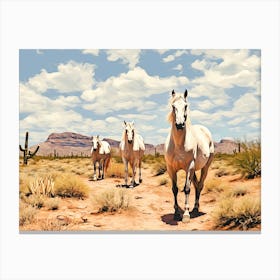 Horses Painting In Arizona Desert, Usa, Landscape 3 Canvas Print