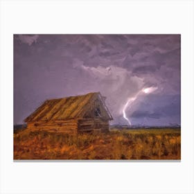 Old Abandoned House Thunder And Lightning Canvas Print