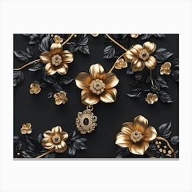 3d Artwork Illustration Background with Golden Jewelry and Flowers Canvas Print