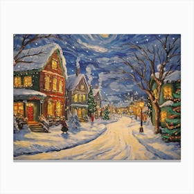 Christmas Village Inspired By Van Gogh Canvas Print