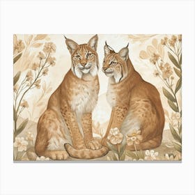 Floral Animal Illustration Bobcat 2 Canvas Print