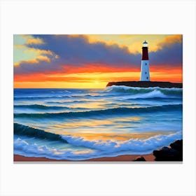 Oil Art With Lighthouse Canvas Print