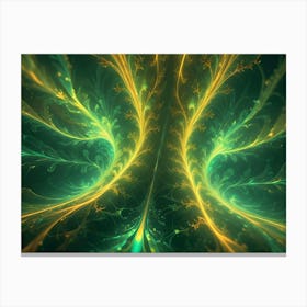 Abstract Background With Swirling, Organic Shapes And Glowing Light In Shades Of Green And Yellow Canvas Print