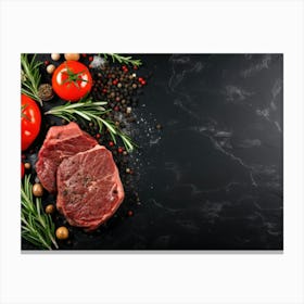 Steak On A Black Background Canvas Print