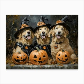 Halloween Golden Retrievers In Oil 23 Canvas Print