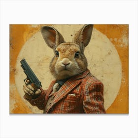 Absurd Bestiary: From Minimalism to Political Satire.Rabbit With Gun 3 Canvas Print