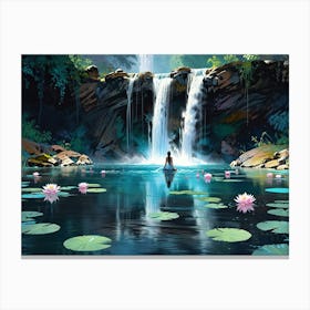 Waterfall With Lily Pads Canvas Print