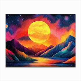 3d Modern Art Night Landscape Colorful Mountains Canvas Print