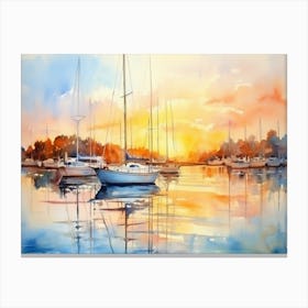 Sunset Sailboats Watercolor Painting Canvas Print