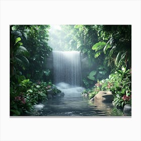 3d Rainforest Scene With Waterfall 2 Canvas Print