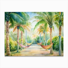 Hammocks In The Palm Trees Canvas Print