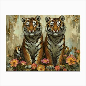 Floral Animal Illustration Siberian Tiger 3 Canvas Print