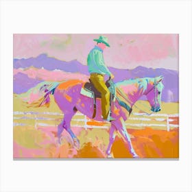 Neon Cowboy In Rocky Mountains 2 Painting Canvas Print