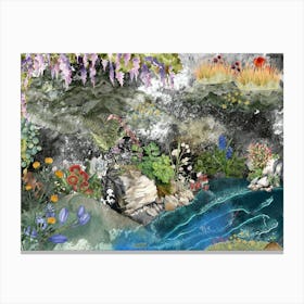 Collage Garden Of Flowers. Black and color pops. Livingroom print art Canvas Print