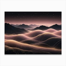 Abstract Landscape With Rolling Hills, A Starry Sky, And Glowing Gold Lines, Creating A Futuristic And Mystical Scene Canvas Print