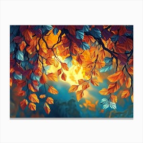 Vibrant 3d Tree Abstraction Colorful Leaves On Hanging Branches 1 Canvas Print