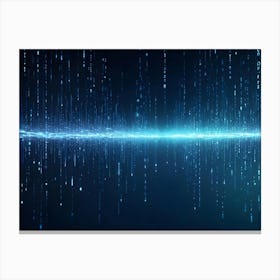 Streams Of Blue Binary Code Cascade Downwards, Converging Towards A Bright Light Source In The Distance Canvas Print