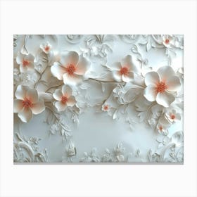 A Charming 3d Artwork Illustration of Lovely Flowers on A Pure White Ornate Art Design Canvas Print