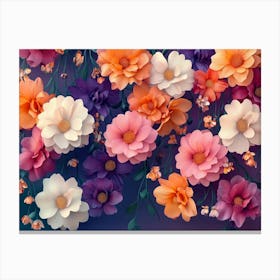 An Artistic and Bright 3d Hanging Flower Branches with Vivid Colors Canvas Print