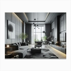 Contemporary living room interior design in black white and grey 2 Canvas Print