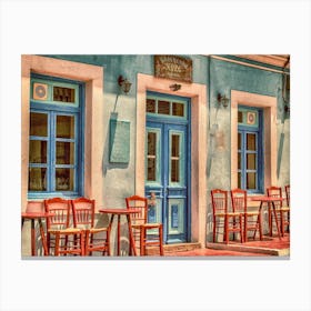 Blue Doors And Chairs Canvas Print