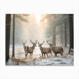 Deer In The Woods Paintings Art Print 4 Canvas Print