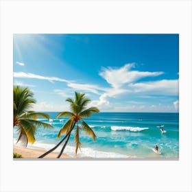 Tropical Beach With Palm Trees Canvas Print