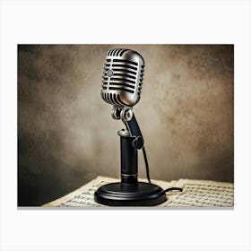 Vintage Microphone Classic Gray Design Timeless Aesthetic Perched On A Delicate Black Stand With Canvas Print