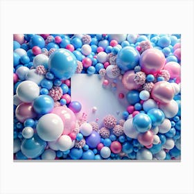 Pink, Blue And White Balloons With White Square Canvas Print