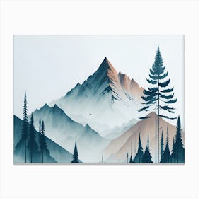 Mountain And Forest In Minimalist Watercolor Horizontal Composition 299 Canvas Print