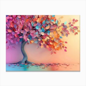 Colorful Tree with Leaves on Hanging Branches Illustration Background 4 Canvas Print