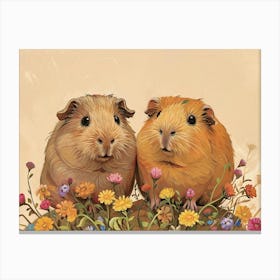 Floral Animal Illustration Guinea Pig Canvas Print