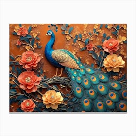 Elegant Peacocks Combines Bright Color Floral with Exotic Oriental Pattern Flowers and Illustration Canvas Print