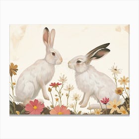 Floral Animal Illustration Arctic Hare 4 Canvas Print