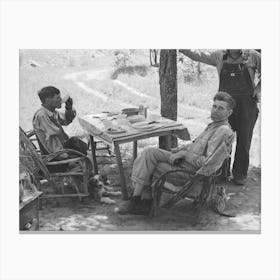 Visiting Farmers Who Were Having Lunch At Agricultural Day Laborer S Camp Near Sallisaw, Oklahoma By Russell Lee Canvas Print