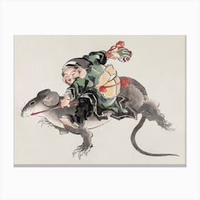 Japanese Daikokuten Riding A Large Rat, Katsushika Hokusai Canvas Print