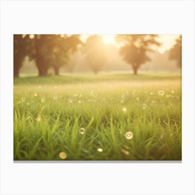 A Field Of Green Grass With Soap Bubbles Floating In The Air 1 Canvas Print