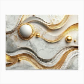 3d Marble Background Art with Golden Lines and Circles 1 Canvas Print