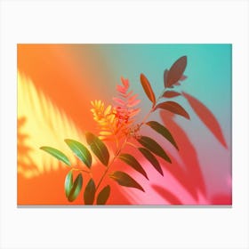 Abstract Rainbow on Wall with Plants Canvas Print