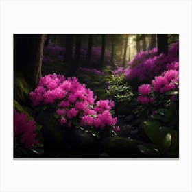 Rhododendron Flowers Amidst The Deep Forest Canvas Print