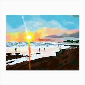 Sunset At The Beach Oil Painting Canvas Print