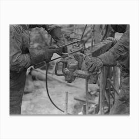 Detail Of Oil Workers Repairing Pipe Wrench; Notice Gloves, Oil Well, Kilgore, Texas By Russell Lee Canvas Print