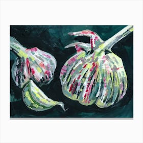 Garlic Cloves On Deep Green painting still life kitchen art food dark hand painted figurative classical modern Canvas Print