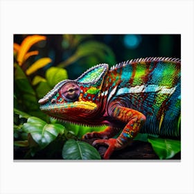 Chameleon Blending Into A Lush Tropical Rainforest Scales Shifting Through A Spectrum Of Vibrant Hu Canvas Print